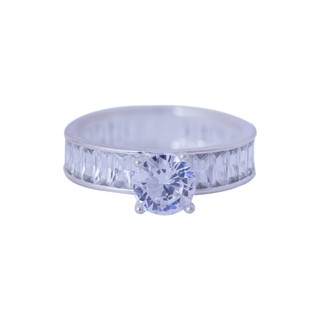 Nhẫn bạc nữ TWINKLE TIME trụ đá bốn chấu viền đá kết cao cấp TT391
