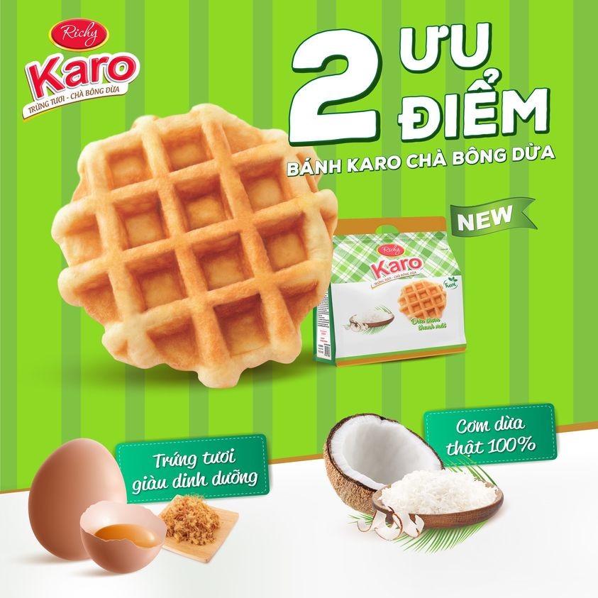 Bánh trứng tươi chà bông Karo Richy gói 6 cái 156g - Có Vị Chà Bông Dừa Mới