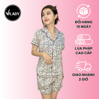 Bộ Đồ Pyjama Mặc Nhà Nữ VILADY Lụa Pháp Cao Cấp Quần đùi tay cộc Họa Tiết Vằn Đen Siêu dễ thương - B136