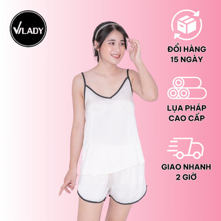 Đồ Ngủ Nữ 2 Dây Vilady Chất Lụa Pháp Màu Hồng Ruốc Nữ Tính Quần Cộc Thoáng Mát Dễ Vận Động