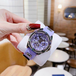 [Chính Hãng 100%] Đồng hồ nữ Guess GW0536L4 mặt tròn đính đá dây silicon màu tím