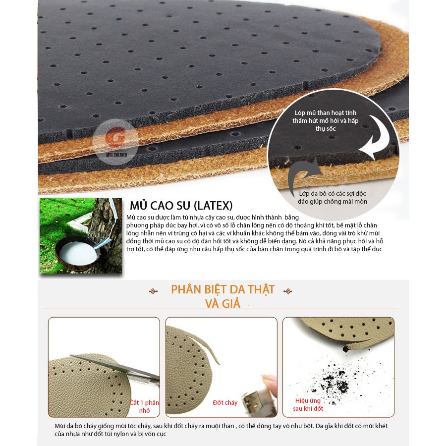 Lót giày da bò khử mùi, chống hôi chân