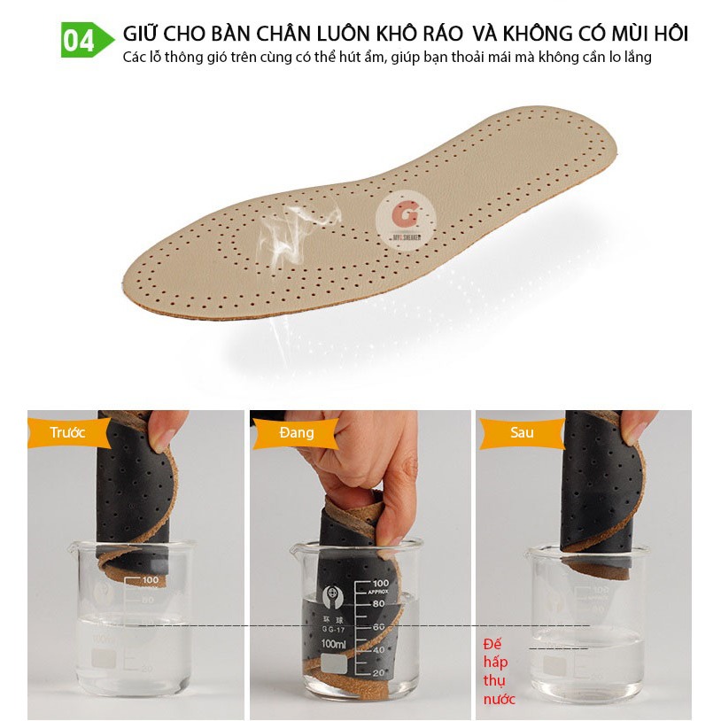 Lót giày da bò khử mùi, chống hôi chân