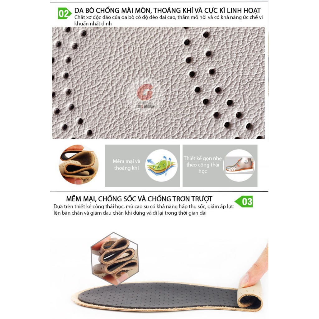 Lót giày da bò khử mùi, chống hôi chân