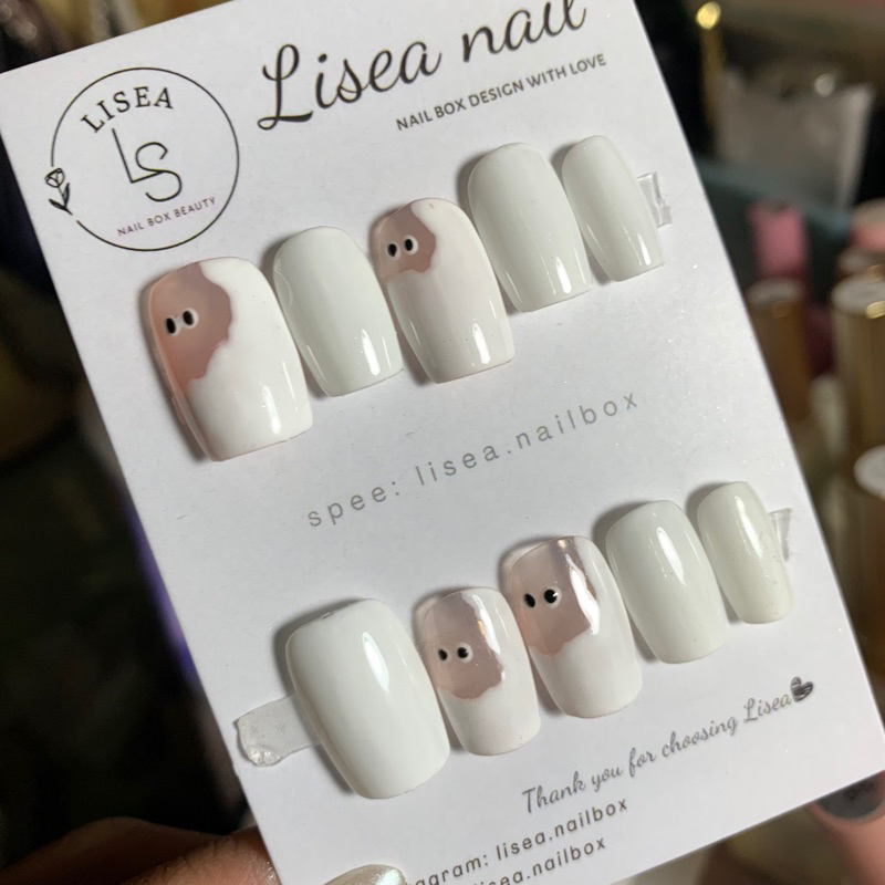Nail box thiết kế WHITE PINK EYES by LISEA - Kèm keo dũa Móng tay giả Móng úp Nailbox đáng yêu sang chảnh