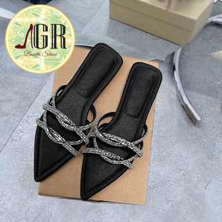 Dép mũi nhọn lụa 2 quai đá xoắn - Bonita  Shoes Ss