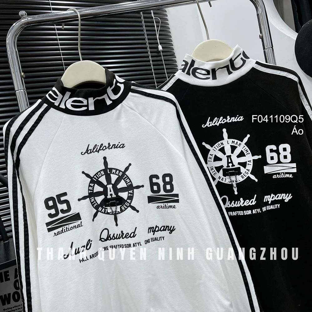 Áo thun phối màu họa tiết tay dài phối viền sọc!