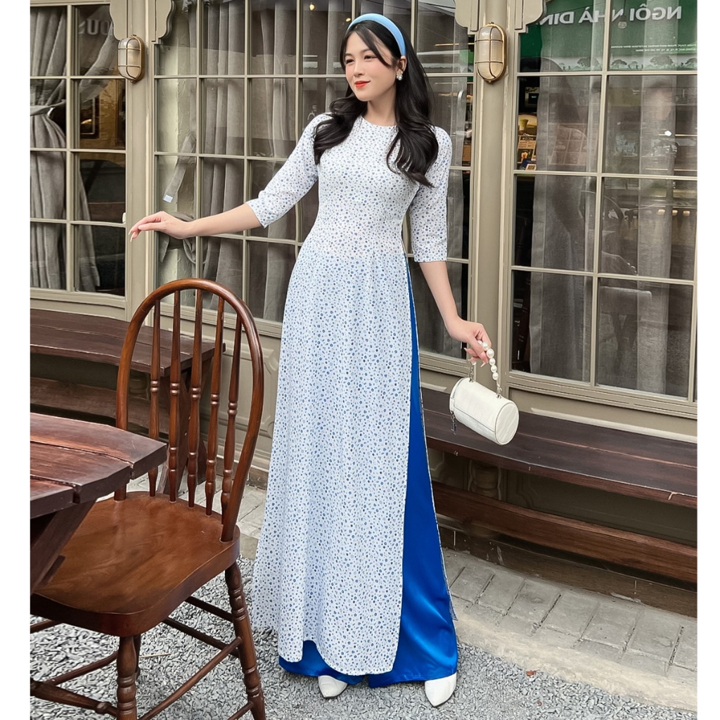 Áo dài hoa nhí tay lỡ AD026- Khánh Linh Style - Lady Fashion