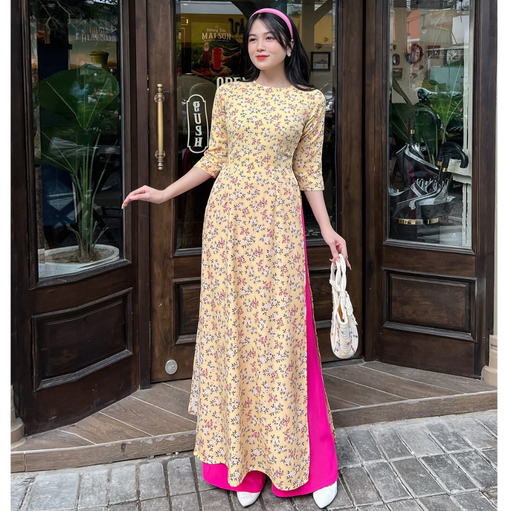 Áo dài hoa nhí tay lỡ AD032- Khánh Linh Style - Lady Fashion