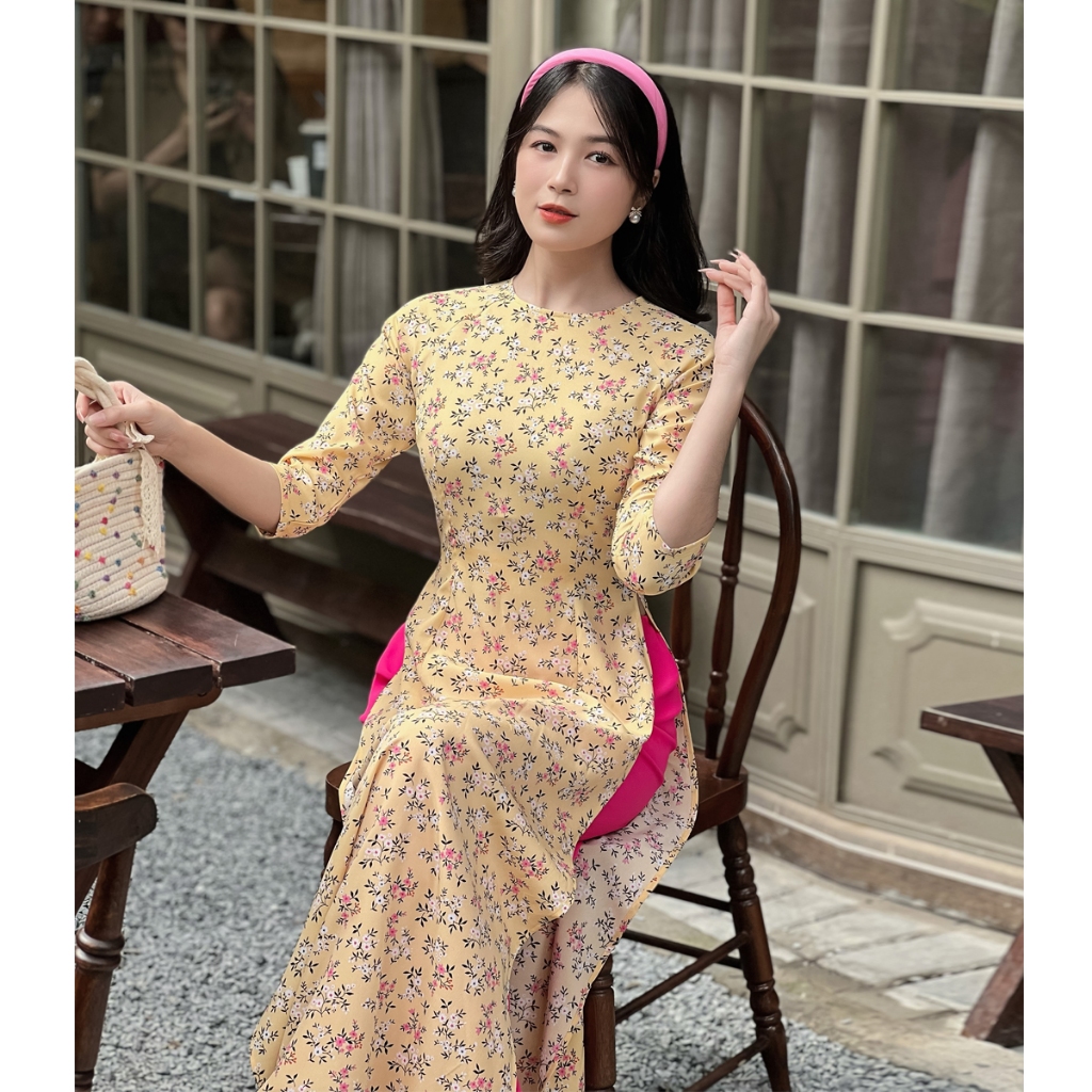 Áo dài hoa nhí tay lỡ AD032- Khánh Linh Style - Lady Fashion