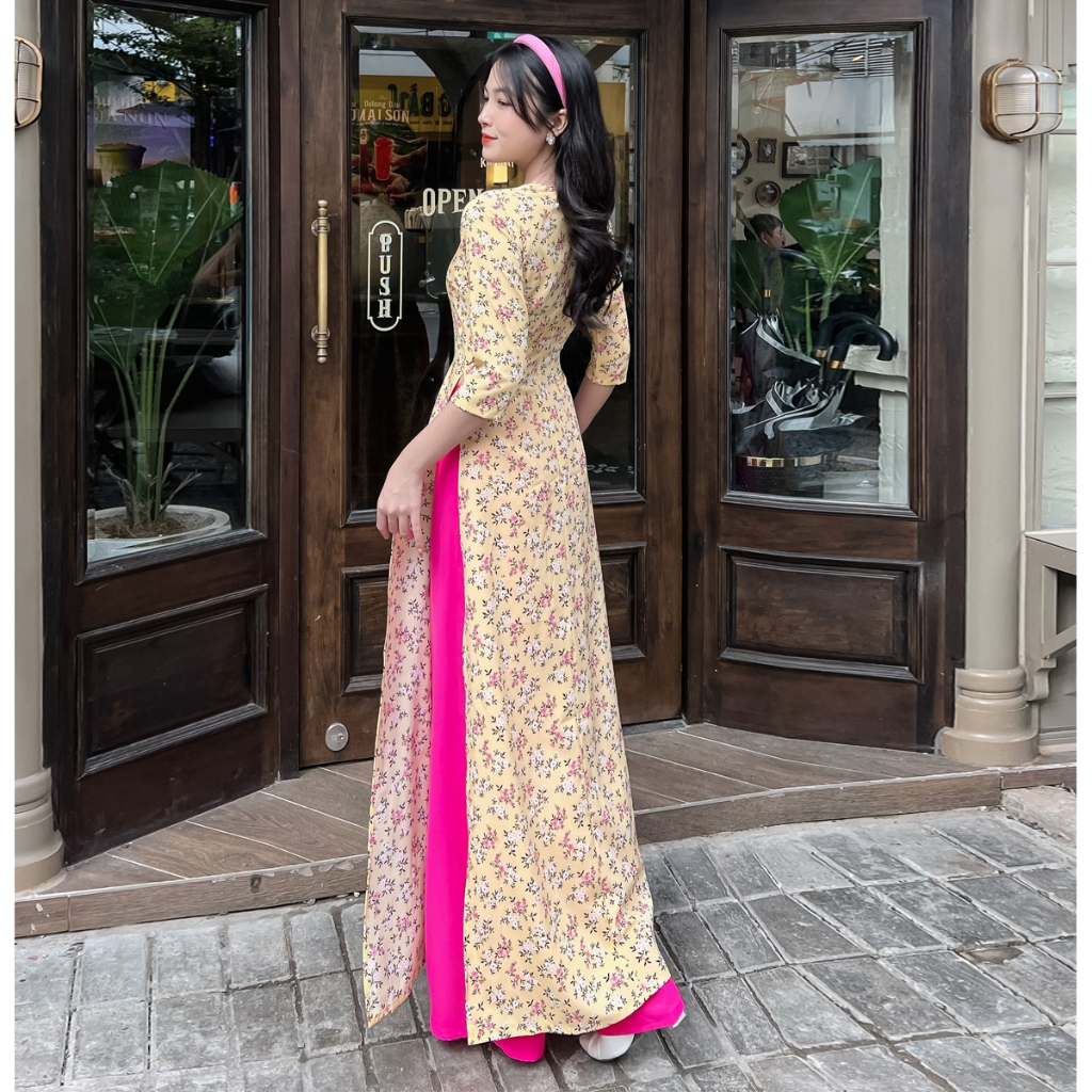 Áo dài hoa nhí tay lỡ AD032- Khánh Linh Style - Lady Fashion