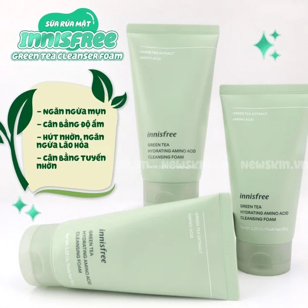 Sữa rửa mặt innisfree Green Tea sạch sâu bụi bẩn bên trong lỗ chân lông tinh chất trà xanh 150ml