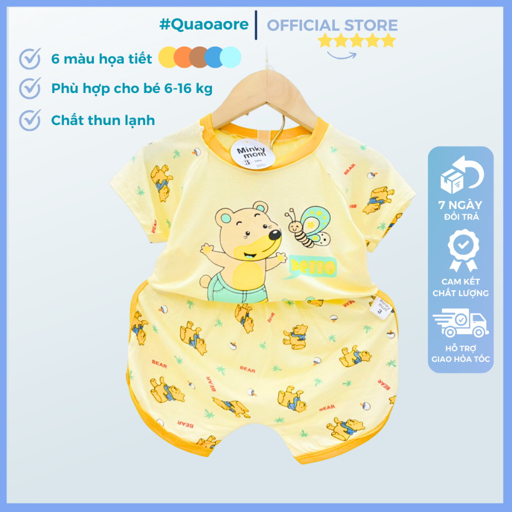Bộ cộc tay minkymom cho bé trai bé gái, bộ quần áo thun lạnh trẻ em mặc mùa hè cực thoáng mát từ 6-17kg