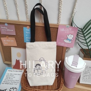 Túi Vải Mini Đựng Ly Giữ Nhiệt Canvas Cún Mặt Cười