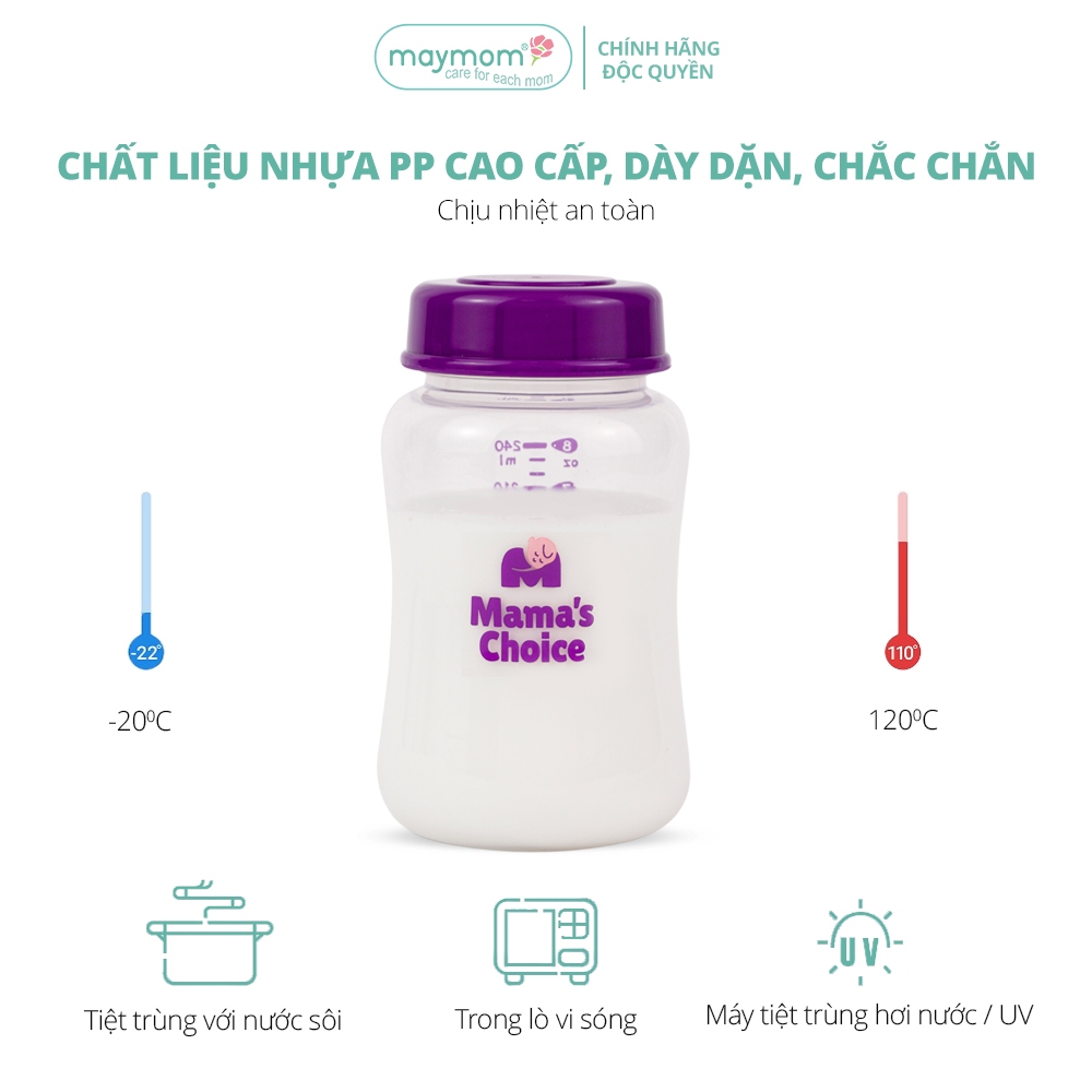 Bình Trữ Sữa Cổ Rộng Mama's Choice, Tương Thích Máy Hút Sữa Spectra, Avent, Fatz, Rozabi, Cimilre Dung Tích 180ml-240ml