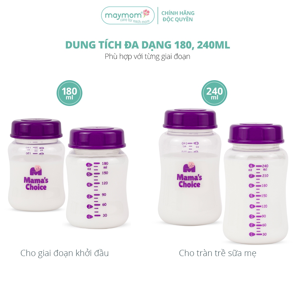 Bình Trữ Sữa Cổ Rộng Mama's Choice, Tương Thích Máy Hút Sữa Spectra, Avent, Fatz, Rozabi, Cimilre Dung Tích 180ml-240ml