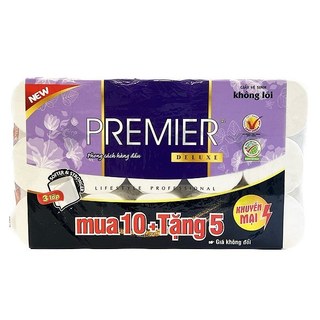  Lốc 10+5 Cuộn Giấy Vệ Sinh PREMIER Deluxe  Không Lõi  3 Lớp  Giới Hạn 4 Lốc 1 đơn  