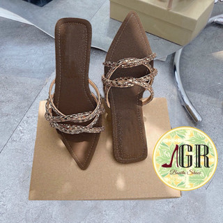 Dép mũi nhọn lụa 2 quai đá xoắn - Bonita  Shoes Ss