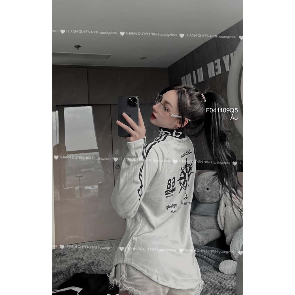 Áo thun phối màu họa tiết tay dài phối viền sọc!