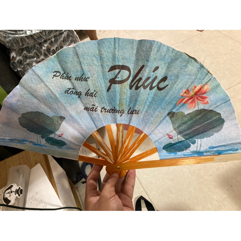 Quạt giấy in hình quê hương Việt Nam và những lời phật dạy