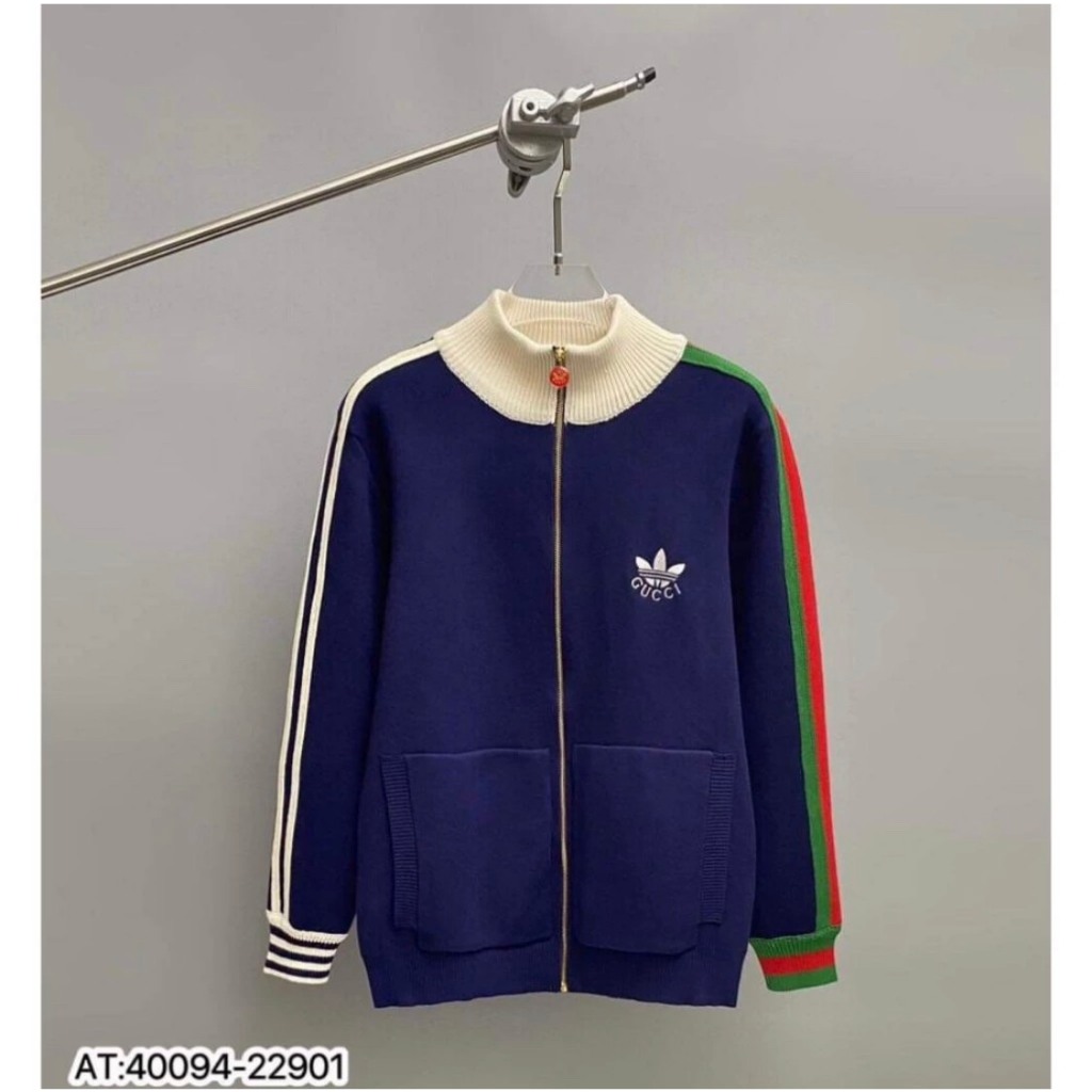 Áo Khoác Thể Thao Adidas Phối Gucci Logo Thêu Cao Cấp Bản Xịn - Áo Khoác Nỉ Cổ Cao Phong Cách Boy Phố Hottrend 2023