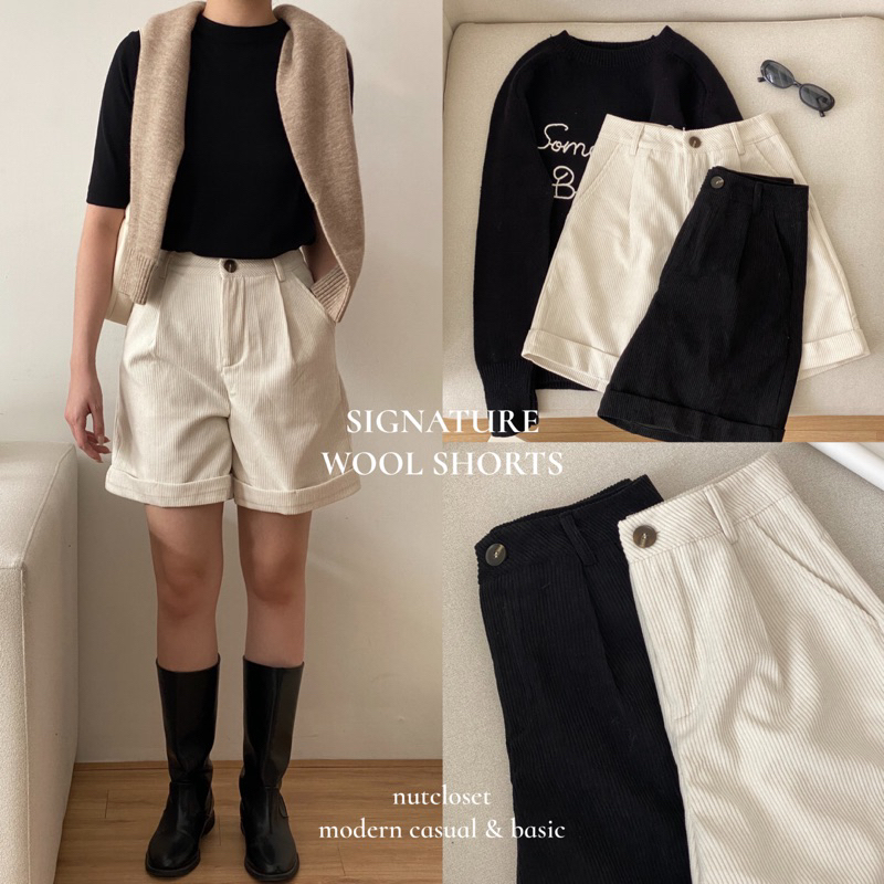 SIGNATURE WOOL SHORTS - Quần short dạ nhung 665_Q0216