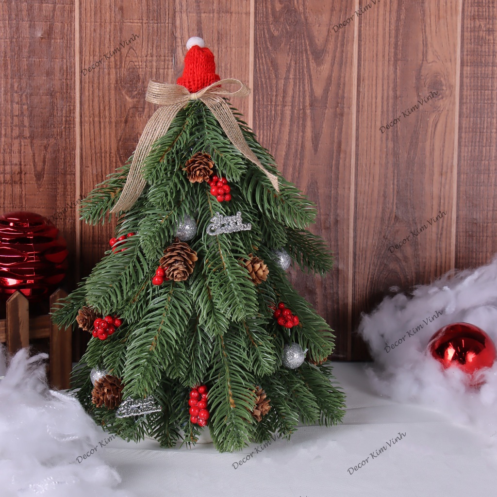 Cây Thông Nhí Hình Nón Lá PE Cây Thông NON02 30cm Trang Trí Giáng Sinh Cây Thông Noel (Kèm Đèn)