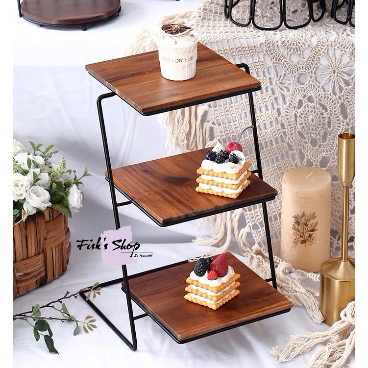 Khay đựng bánh sinh nhật, điểm tâm set gỗ keo