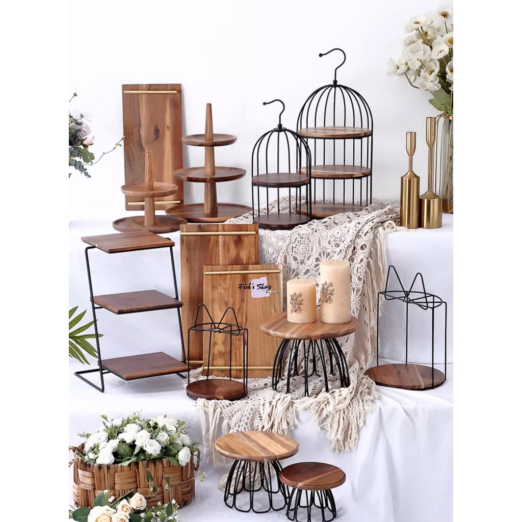 Khay đựng bánh sinh nhật, điểm tâm set gỗ keo