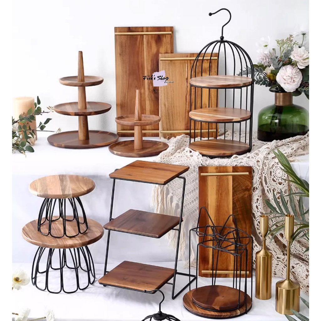 Khay đựng bánh sinh nhật, điểm tâm set gỗ keo