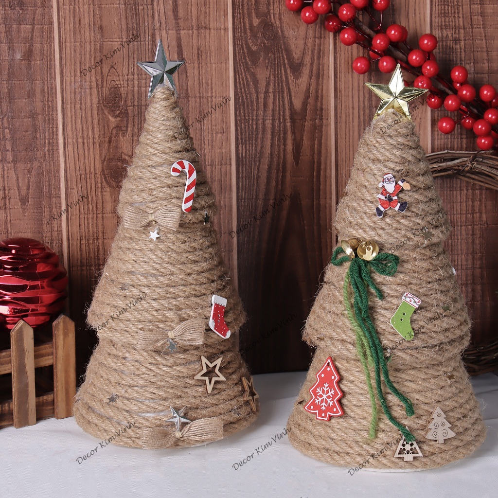 Cây Thông Hình Tháp THAP06 Bện Dây Thừng Vintage Trang Trí Giáng Sinh Cây Thông Noel (Kèm Đèn)