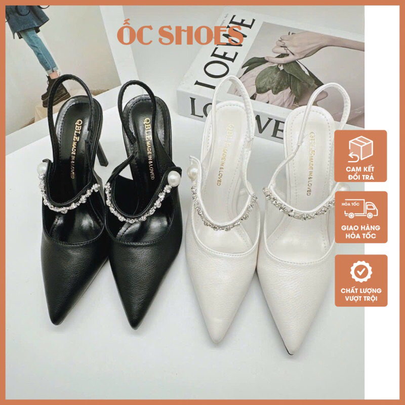 Giày cao gót quai đá, giày mũi nhọn quai hậu 8cm mã EC48