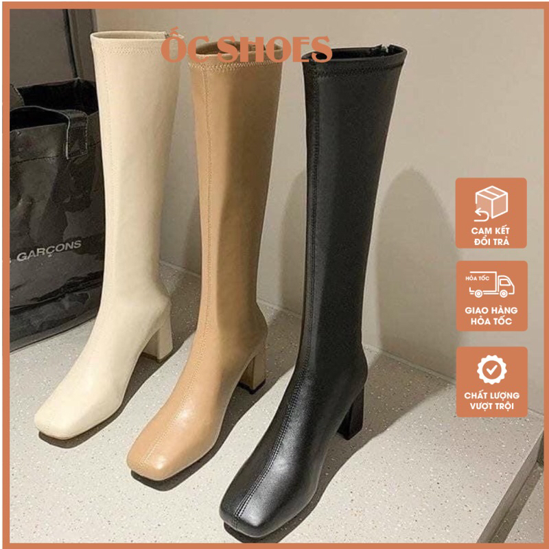 Bốt đùi da lỳ gót vuông 3-7cm