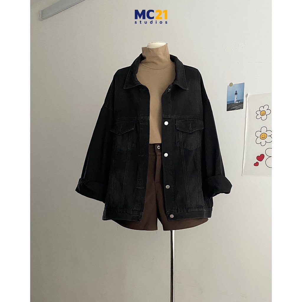 Áo khoác denim bigsize MC21.STUDIOS jacket bò oversize Unisex dáng rộng Ulzzang Streetwear Hàn Quốc A3828