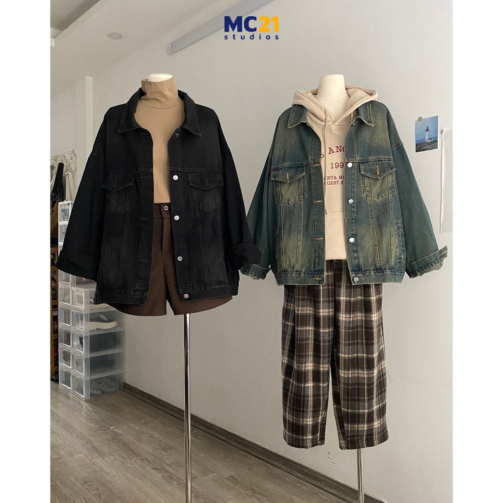 Áo khoác denim bigsize MC21.STUDIOS jacket bò oversize Unisex dáng rộng Ulzzang Streetwear Hàn Quốc A3828