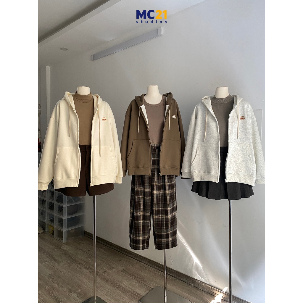 Áo hoodie zip nam nữ MC21.STUDIOS nỉ lót lông form rộng sweater Unisex oversize Ulzzang Streetwear Hàn Quốc A3834