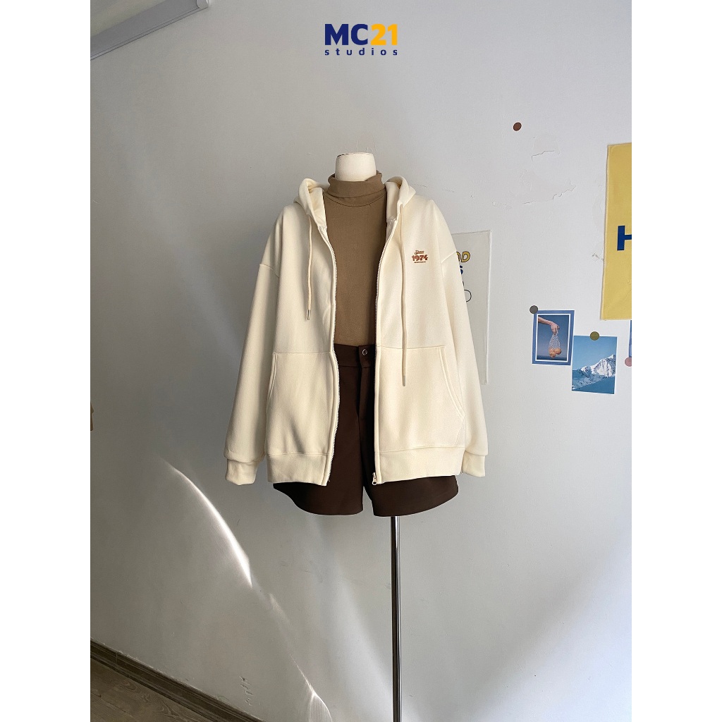 Áo hoodie zip nam nữ MC21.STUDIOS nỉ lót lông form rộng sweater Unisex oversize Ulzzang Streetwear Hàn Quốc A3834