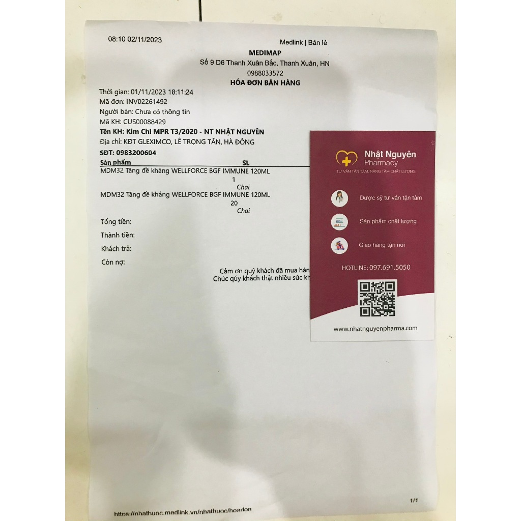 Siro tăng đề kháng - WELLFORCE BGF IMMUNE Hộp 120ml