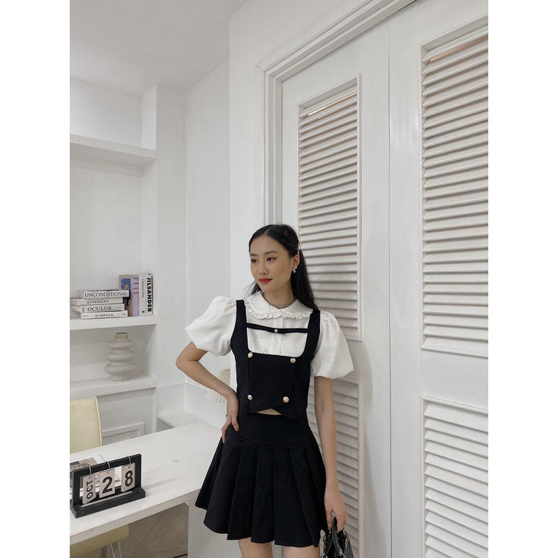 Set sơ mi tay bồng chân váy xoè 316