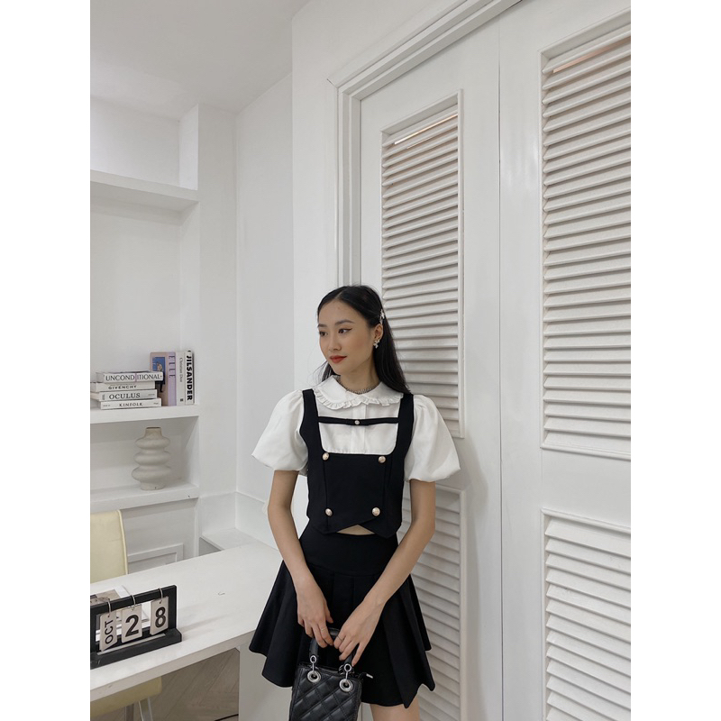 Set sơ mi tay bồng chân váy xoè 316