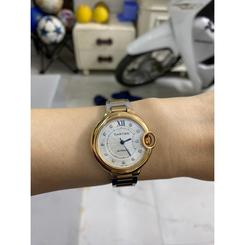 Đồng hồ Nữ CT 2kim số đá đá dây dây loại đơ mi vàng hồng chạy cơ automatic size  33mm