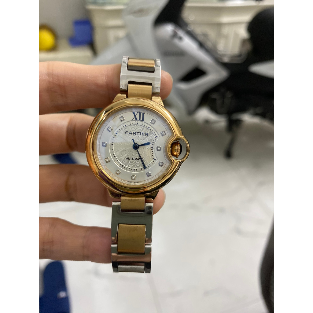 Đồng hồ Nữ CT 2kim số đá đá dây dây loại đơ mi vàng hồng chạy cơ automatic size  33mm