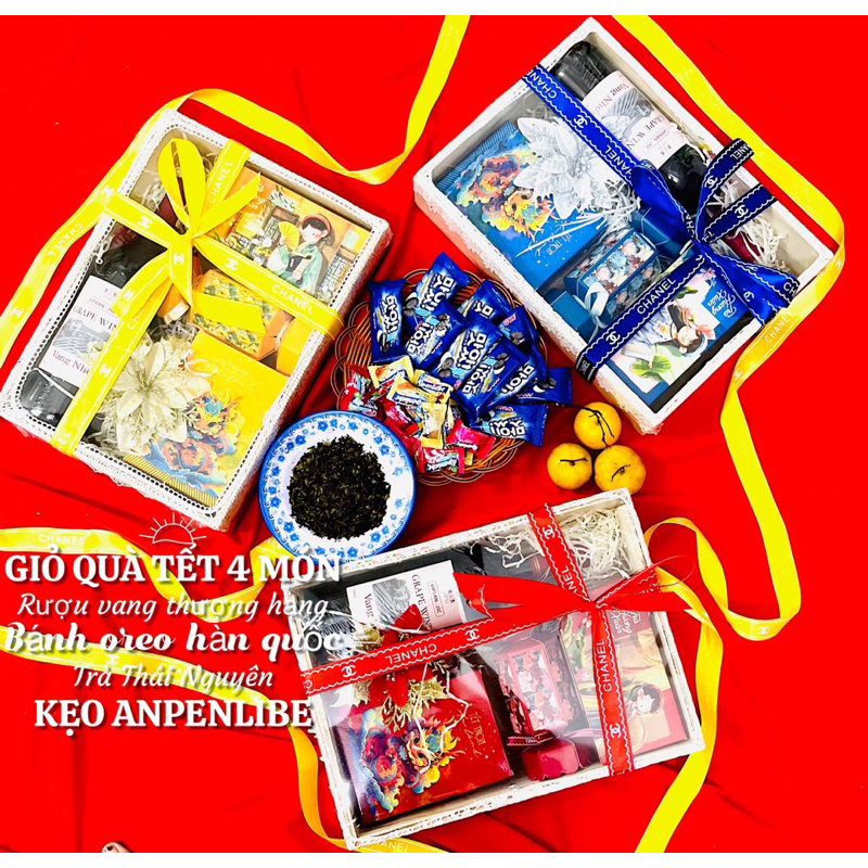 SET QUÀ TẾT BÁNH KẸO TRÀ VÀ 1 CHAI VANG  2024