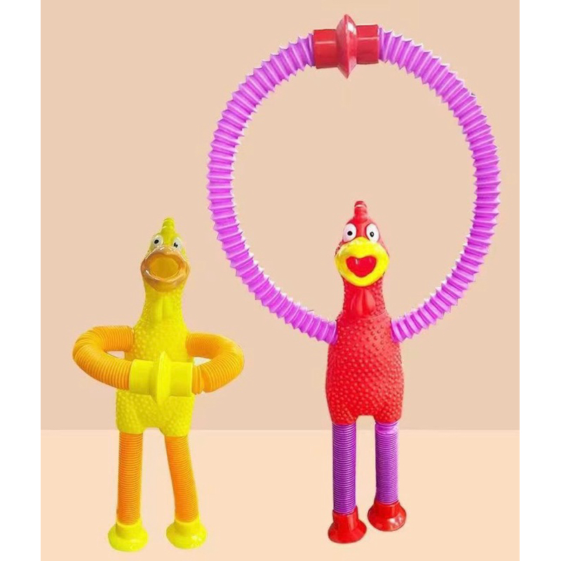 Đồ Chơi Gà Lò Xo Kéo Dài Thu Gọn Tuỳ Ý Bóp Kêu Chít Chít Giảm Stress