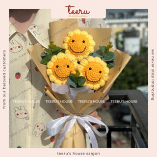   ẢNH THẬT  Bó hoa tốt nghiệp hướng cười mix lưu ly bằng len handmade tặng tốt nghiệp người yêu - Crochet Teeru's House 