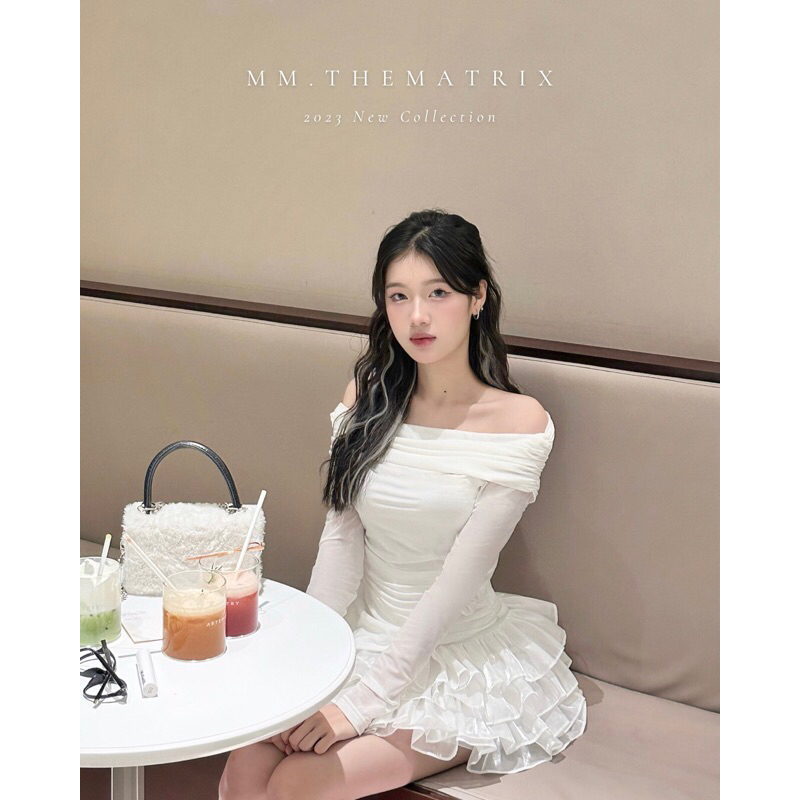 Set áo trễ vai kèm chân váy xếp tầng by Thematrix