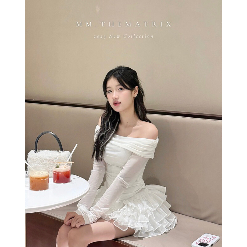 Set áo trễ vai kèm chân váy xếp tầng by Thematrix