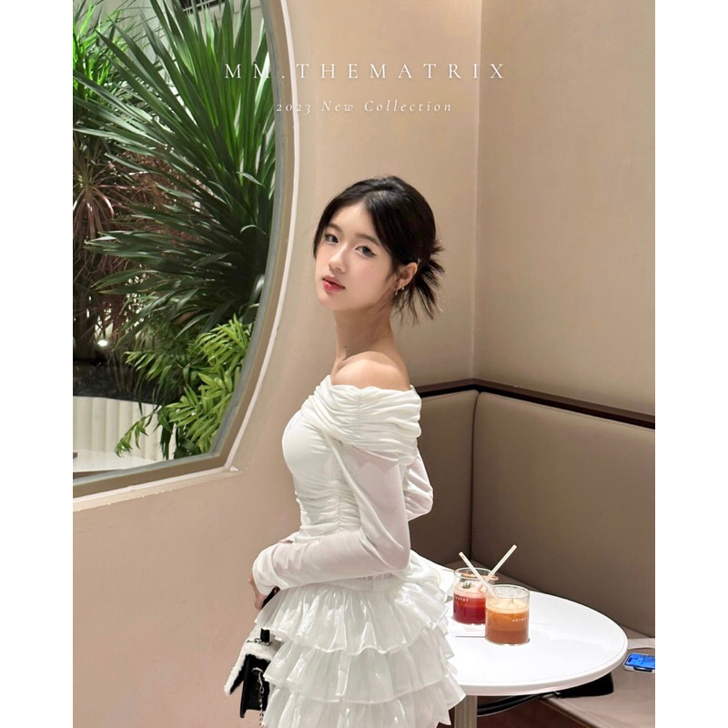 Set áo trễ vai kèm chân váy xếp tầng by Thematrix