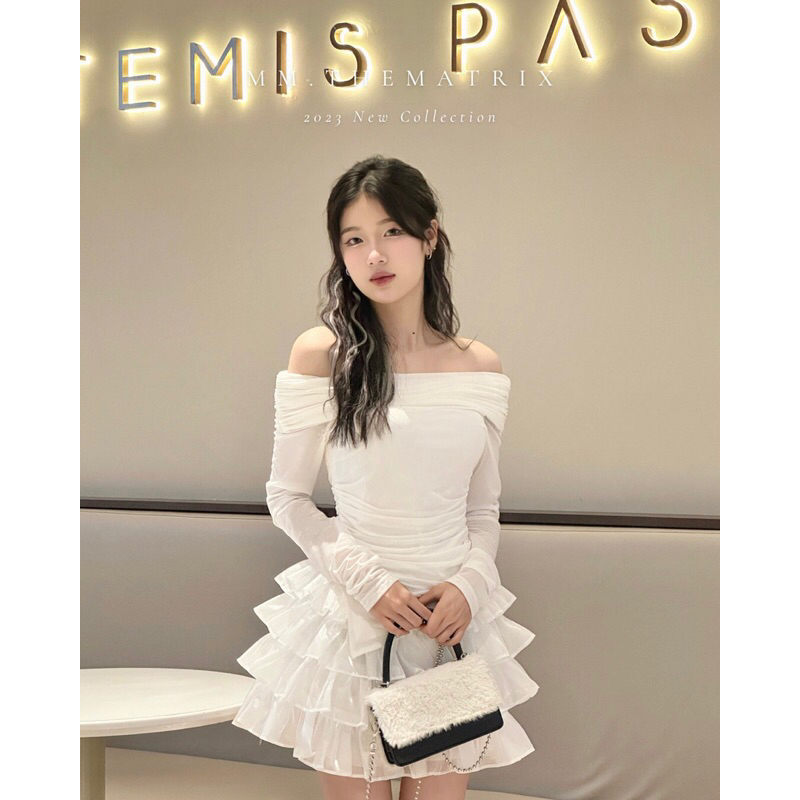 Set áo trễ vai kèm chân váy xếp tầng by Thematrix