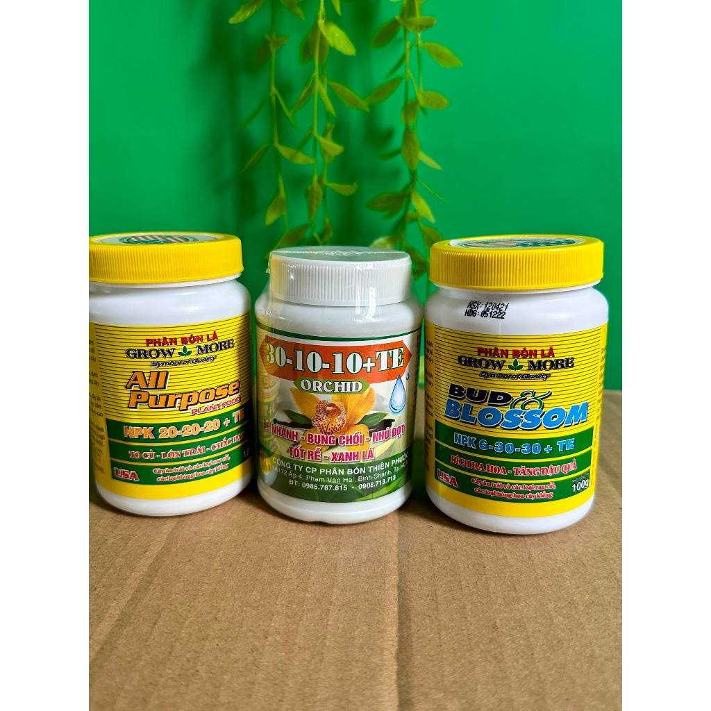 3 lọ phân bón lá growmore 6-30-30; 20-20-20; 30-10-10 cung cấp đủ dinh dưỡng dành cho hoa lan cây cảnh